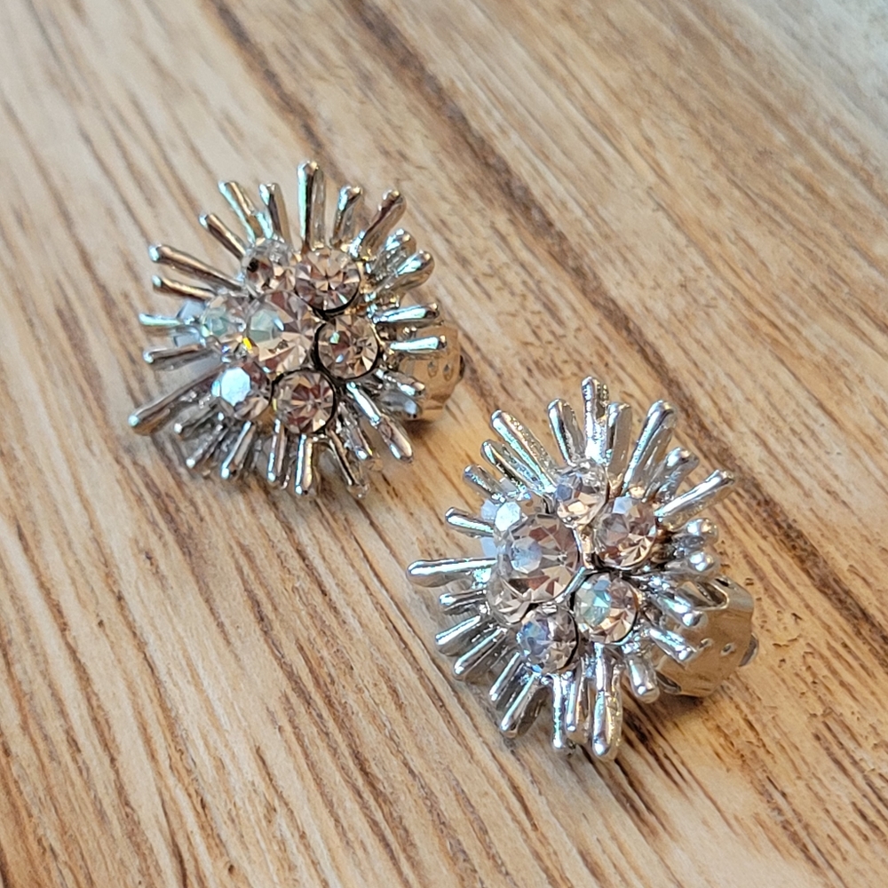 High Glam High Shimmer Rhinestone Cluster Clip Earrings - Picture 4 of 6
